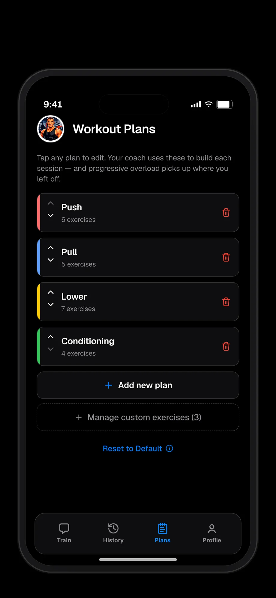 Workout Plans — customize your splits