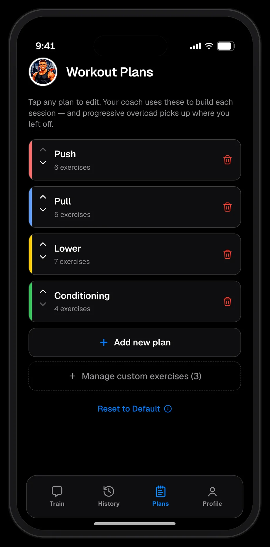 Workout Plans — customize your splits
