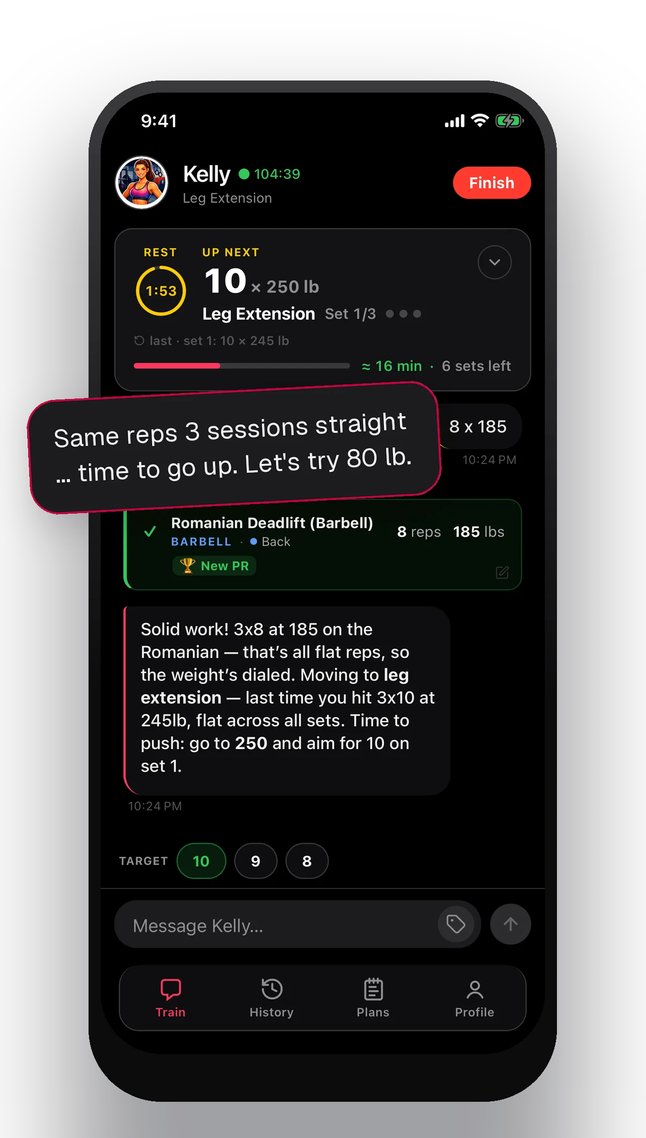 The weight goes up when you're ready — progressive overload in action